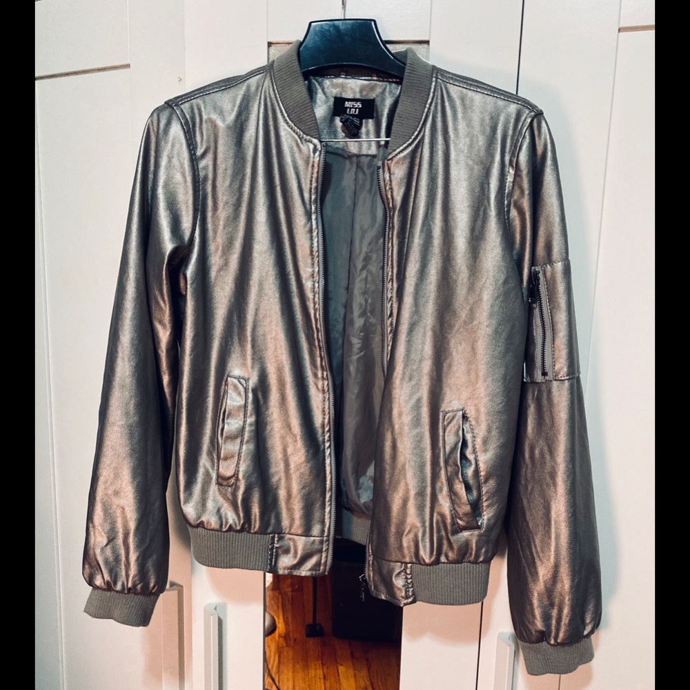 Miss Lili Metallic Silver Bomber-Type Jacket